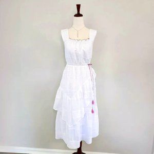 CLUB MONACO | White Tiered Stretchy Peasant Boho Southwestern Midi Dress - Small